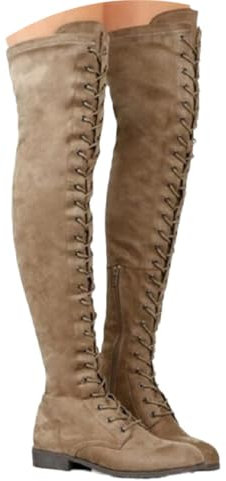 Agiyenna Stivali Punk Gotico da Donna Sopra il Ginocchio Stivali Stringati Retrò Stivali Lunghi con Tacco Basso Stivali Alti Al Ginocchio Elasticizzati Stivali Piatti Casual Caldi Invernali da Esterno