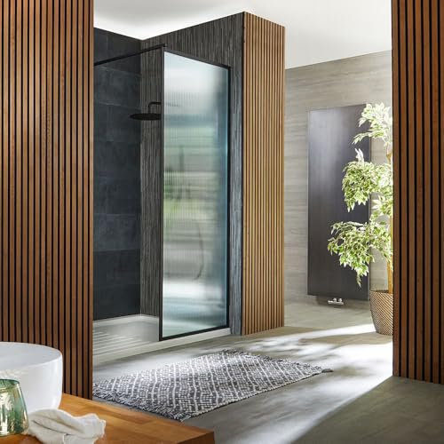 Milano Florence Black Fluted Glass Framed Shower Enclosure Drying Tray - 1600mm x 800mm