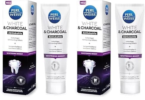 Perlweiss White & Charcoal, natürliche Aktivkohle reinigt schonend, mit sofortigem Whitening-Effekt, 75ml (Packung mit 2)