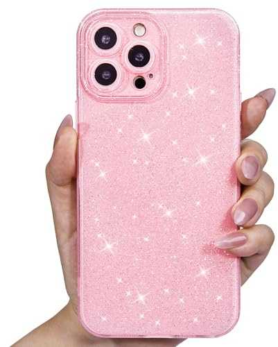 Svanove for iPhone 16 Pro Max Case Glitter, Sparkly Girly Cute Bling Sparkle Shiny Shimmer Bright Phone Case for Women, Glittery Thin Slim Jelly Soft Silicone Rubber Gel Plastic Cover, Light Pink