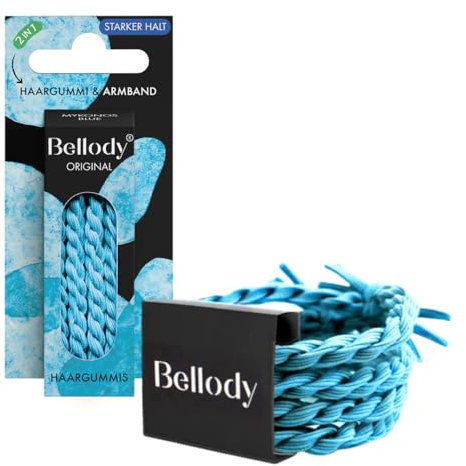 Bellody® Original Haargummis - Sundance Edition - Stylisch geflochtener Haargummi mit starkem Halt (4er Set) Damen Haarschmuck (Mykonos Blue)