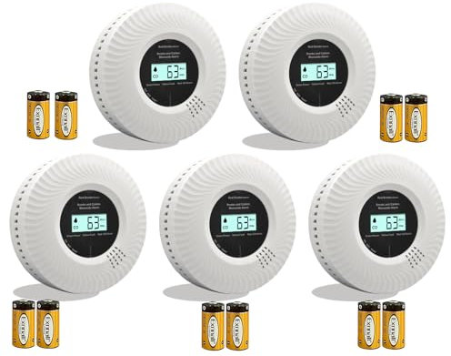 Hochwertiger Kohlenmonoxid- & Rauchwarnmelder mit Sprachalarm, 10 Jahre Batterie, Zertifiziert nach EN14604 & EN50291, inkl. Batterie, 5 Stück