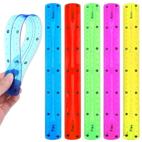Flexibles Lineal, 30 cm, bruchsicher, gerade Kante, weich, biegbar, klar, Lineale für Kinder und Erwachsene, Schule, Klassenzimmer, Büro, zufällige Farben, 2 Stück