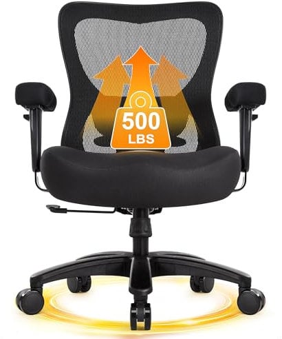 IWMH Ergonomischer Bürostuhl 200kg,Große und hohe Mesh Bürostühle,Schreibtischstuhl mit breiter Sitzfläche, Verstellbarer Lendenstütze und 4D Armlehnen（Schwarz）