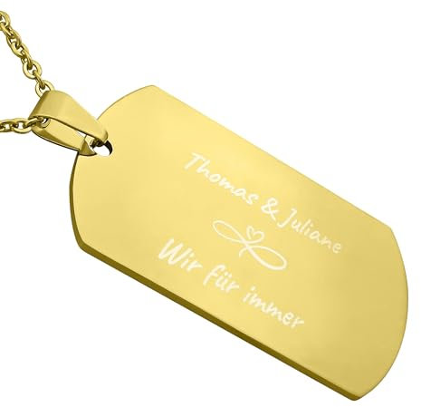 Hanessa Personalisierte Kette mit Gravur Edelstahl 50 cm mit Anhänger Dog Tag einseitig in gold - Personalisierte Halskette für Männer und Frauen - Personalisierter Schmuck Damen Herren