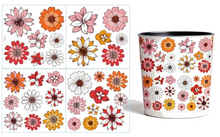 Tivleed Wheelie Bin Stickers, Bin Stickers, Bin Stickers for Wheelie Bins, 4 Sheets Colourful Daisy Dustbin Stickers Self-Adhesive Waterproof Flower Decals for Fridge Windows Walls Doors