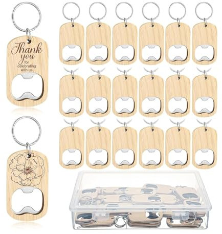 Yominerr 25 Pieces of Unfinished Wooden Corkscrew Keychain Blank for Engraving DIY Birthday Party Favor