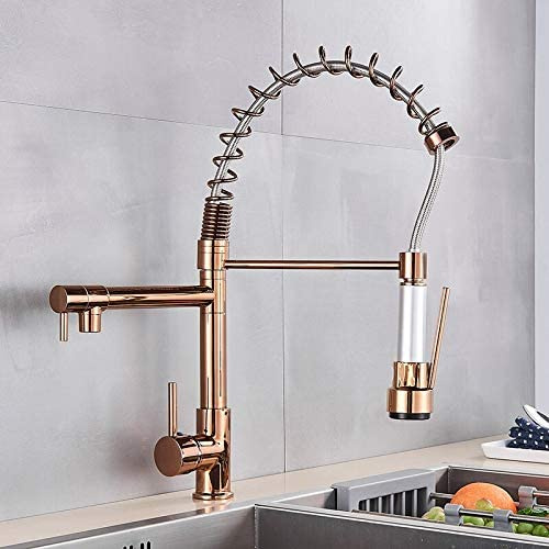 Robinet, Mitigeur D'Évier De Cuisine, Robinets De Cuisine De Style Or Rose Et Noir, Robinet De Cuisine À Bec Rétractable À Double Bec, Mitigeur d'eau À Poignée,Rose Gold