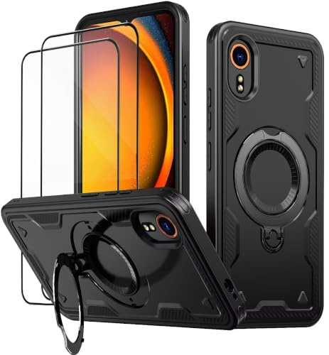 KANSi Hülle für Samsung Galaxy XCover 7, Militär Handyhülle Ständer Stoßfest Gehäuse mit Metallring Ringhalterung - Panzerhülle Schwarz