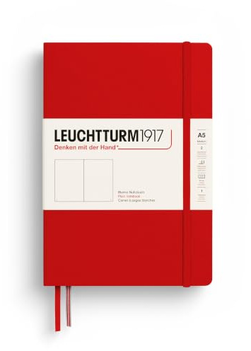 LEUCHTTURM1917 373976 Notebook Medium (A5), Hardcover, 251 Numbered Pages, Cherry, Plain