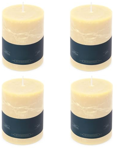 Stumpenkerzen Rustic 4er-Set - 8x11 cm - Brenndauer: 65 Std., rußfrei, 100% Paraffin - für Kerzenständer, Kerzenhalter, Weihnachten, Hochzeit, Blockkerze, Kerze, Adventskranz, Advent (elfenbein)