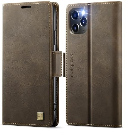 Teeirllim Hülle für iPhone 11 Pro Handyhülle, RFID-Blockierung, Premium PU Leder, Kartenfach Klappbar Tasche Flip Case, Klapphülle Schutzhülle für iPhone 11 Pro, Braun