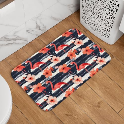TZTTZT Badezimmerteppich, Motiv: Flamingo, rot, 61 x 40 cm, kleiner Badezimmer-Badteppich, rutschfest, waschbar, weich, saugfähig, Badematte, Duschmatte, Außendusche