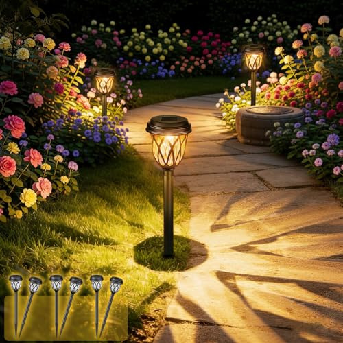 SCNNC Solar Lights Outdoor Garden Stake, 6 Pack LED Garden Lights Solar Powered Waterproof, Pathway Lighting for Landscape Patio Yard Walkway Path Garden Decoration