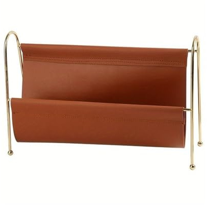 GEK208130 Bureau Porte-revues en métal - Organiseur de Bureau Similicuir avec Cadre doré, Rangement Compact Organiseur