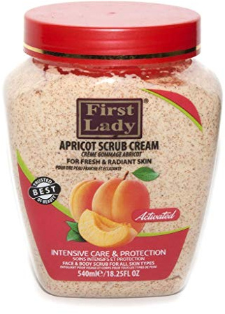 First Lady Activated Apricot Scrub Cream 540ml - For fresh & radiant skin - Face & Body + First Lady Herbal Hair Oil 30ml