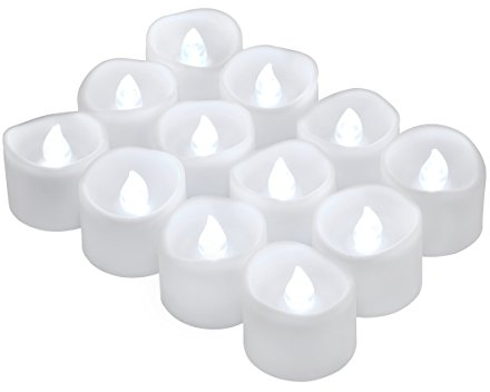 Oria LED Candles Tea Lights, 12 Pack Flickering Flameless Candles, Realistic Battery Operated Fake Candle with Pure White Bulb Light for Halloween Decoration, Festivals, Weddings Propose etc.