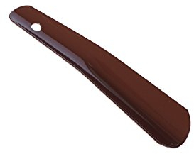 Kaps Hochwertiger Schuhlöffel aus Edelstahl für Männer und Frauen – farbig in kurzer Ausführung – Schuhanzieher aus hochwertigem Metall – in vielen Farben erhältlich (Braun)