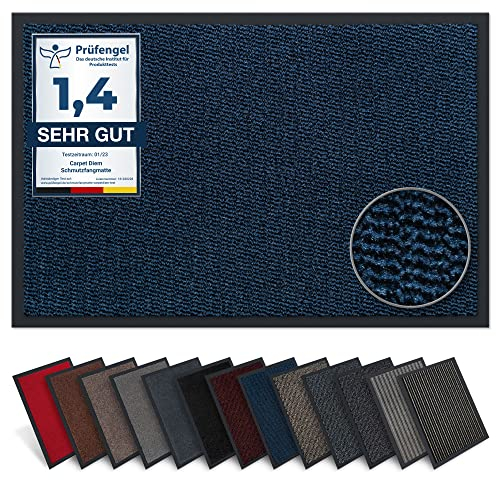 Carpet Diem Fußmatte, einfach sauber I Schmutzfangmatte Eingangsbereich - Fussmatte Innen & Außen, rutschfeste Türmatte, Schmutzfang Teppich für Haustür I Fußabtreter in Blau-Schwarz 60x90 cm