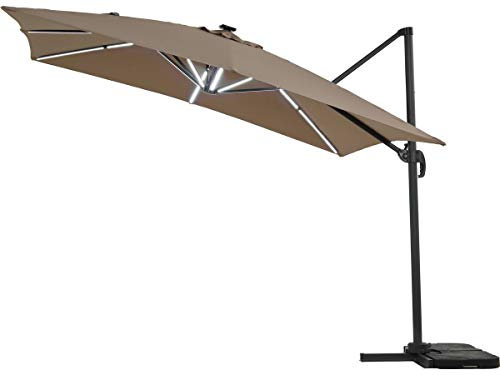 Parasol Jardin déporté avec LED Sun 4 Luxe - 3 x 4 m - Taupe
