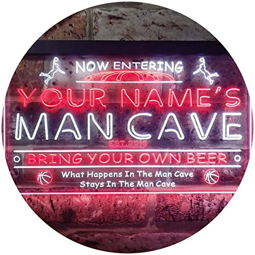 Personalized Your Name Est Year Theme Basketball Man Cave Sport Bar Dual Color LED Barlicht Neonlicht Lichtwerbung Neon Sign Weiß & Rot 300 x 210mm st6s32-qc1-tm-wr