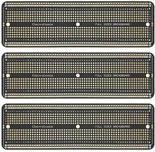 ElectroCookie Solderable Breadboard Large PCB Board for Electronics Projects Compatible for DIY Arduino Soldering Projects, Gold-Plated (3 Pack, Black)