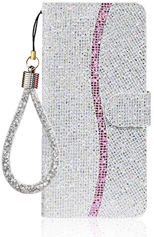 Ailisi für iPhone XR Hülle, Glitzer Pailletten Handyhülle Schutzhülle Leder Tasche Case Brieftasche, Wallet Flip Cover Klapphüllen Magnetisch Ledertasche Etui mit Kartenslot -Silber