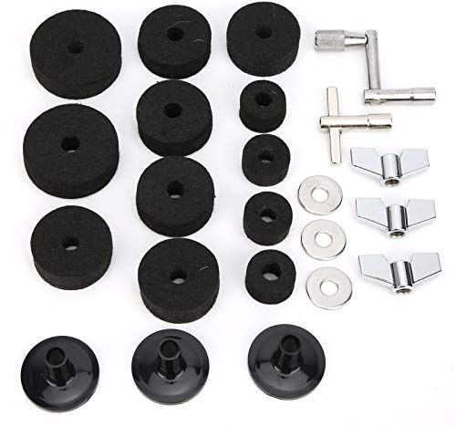 Cymbal Felts, 23Pcs Drum Felt Pad Cymbal Felt Hi Hat Cup Felt Cymbal Sleeves Kit Non-Slip with Base Wing Nuts Washer Percussion Accessories (black)