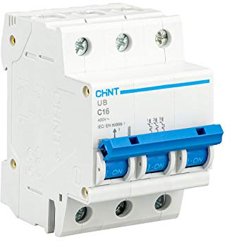 CHINT Interruptor Automatico Magnetotermico Gama UB 1P 3P 4P Domestica Curva C (3 Polo, 16A)