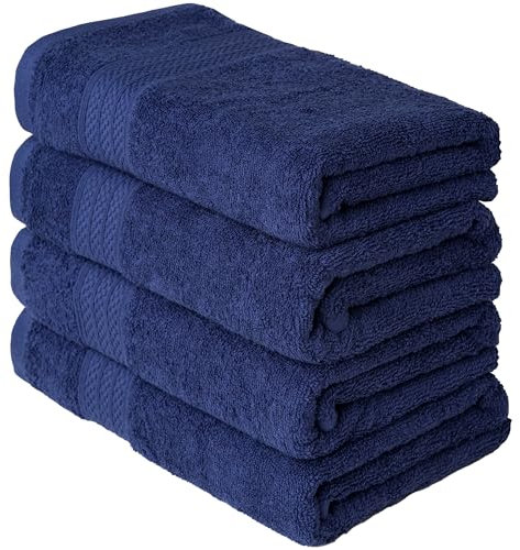 Brielle Handtuch-Set aus 100% Baumwolle - 4 Handtücher 50x100 cm, Baumwolle Sehr saugfähige Handtücher für das Badezimmer, Duschtuch in Hotel- & Spa-Qualität, Packung mit 4, Navy Blau Farbe
