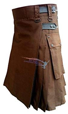 Schöner Kilt Rock Faltenrock Scotland Plaid Pockets Solid Casual Leinen Scottish Style Herrenrock L Brown