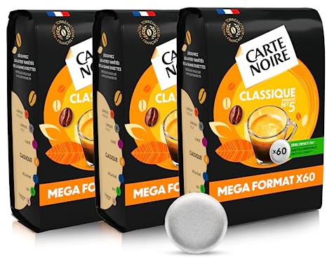 CARTE NOIRE – Café en Dosettes Souples Classique N°5 – Pur Arabica - 3 Paquets de 60 Dosettes – Compatibles Senseo (180 dosettes)