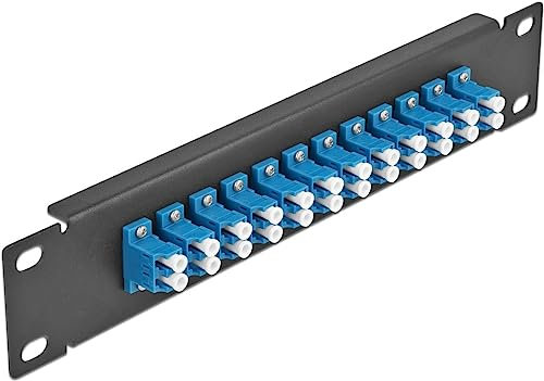 Delock Panneau de Brassage à Fibre Optique 12 Ports LC Duplex Bleu 1 U Noir