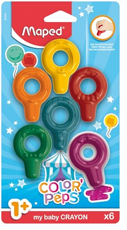 MAPED Early Age Ceras de Colores Niños Tizas Plásticas Baby Crayons Set de 6 Colores para Niños desde 1 Año con Agarre Cómodo y Diseño Lúdico en Forma Redondeada