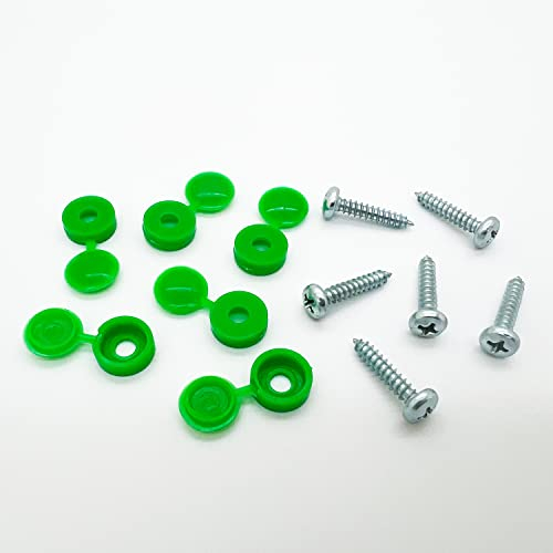 6 Pk Green Electric Vehicle EV Number Plate Screws & Caps Fixing Kit