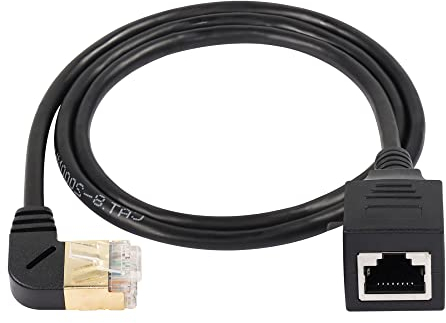SinLoon RJ45 Cat8 Ethernet Kabel, Cat8 High Speed Stecker auf Buchse 90 Grad Netzwerkkabel, SFTP Patchkabel 40Gbps 2000Mhz für Server Modem Router (Left)