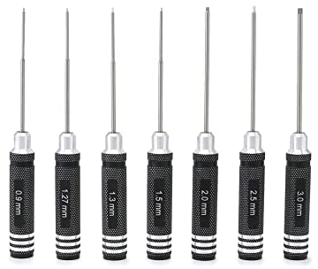 QWORK® 7 pezzi cacciavite esagonale, kit di strumenti RC, per modelli di elicotteri, drone per barche per auto RC, 0.9mm 1.27mm 1.3mm 1.5mm 2.0mm 2.5mm 3.0mm