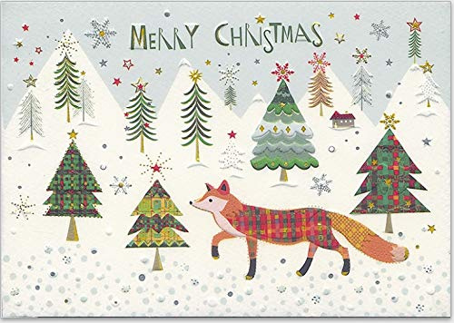 GrosseJewels Turnowsky Weihnachtskarte 3D-Reliefdruck mit Tannenbaum, Schlitten u.v.m. für Familie, Kunden, Mitarbeiter mit Umschlag zum Verschicken (Fuchs)