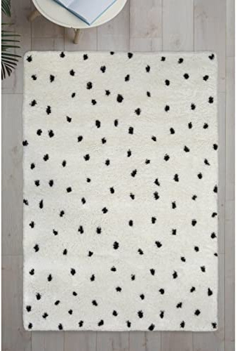 Modern Style Rugs Cosy Shaggy Spotty Rectangular Cream Rug, High Pile Rugs for Living Room, Bedside, 160x230 cm (5ft 3 inch x 7ft 7 inch)
