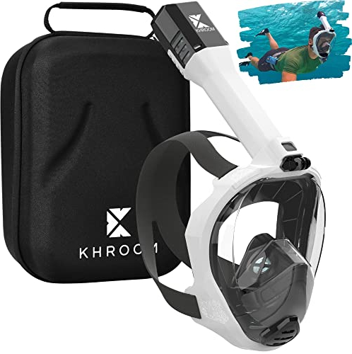 Khroom Schnorchelmaske Erwachsene Vollmaske | In Höhle der Löwen vorgestellt | Unsere Beste CO2 sichere Tauchermaske Seaview Pro zum Schnorcheln | Vollgesichtsmaske Schnorchelmaske (L/XL Weiß+Case)