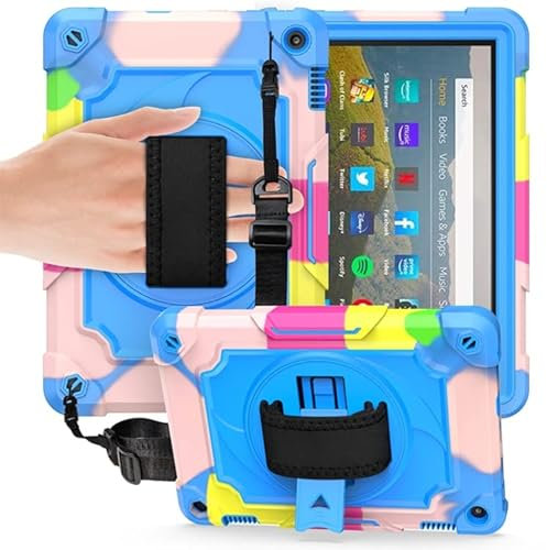 for Amazon Kindle Fire HD 8 2020 360 Degree Rotation Turntable Contrast Color Robot Shockproof Silicone + PC Protective Case with Holder