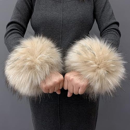 Uposao Fell Pelz Armstulpen,Damen Pulswärmer Kunstfell Fellstulpen Fell Manschette Handschuhe Kunstfell Winter Handgelenk Wärmer Wrist Band Cuffs für Pullover Mantel Weste Jacken für Frauen,Khaki