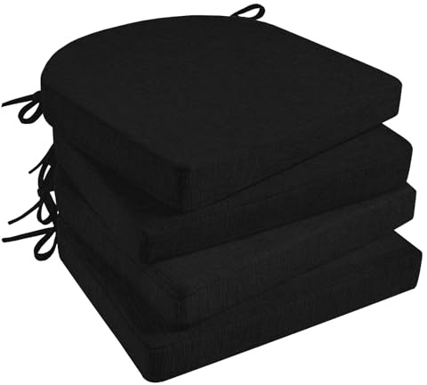 Basic Beyond Chair Cushions for Dining Chairs 4 Pack, Kitchen Chair Cushions with Ties and Non Slip Backing, 16 x 16 inches Chair Pads for Dining Chairs (Black)