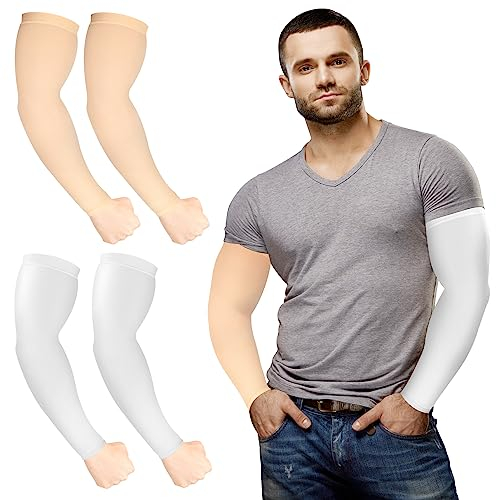 ioutdoor Arm Ärmel Plus Größe, UV-Sonnenschutz Arm Sleeves UPF 50+ Kühlung Eis Seide Oversized Arm Kompression Ärmel Abdeckungen Tattoo Cover für Damen XXL Herren XL Plus Size (Gelb Weiß (2 Paar))