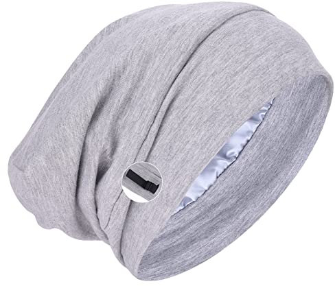 WLLHYF Satin Bonnet Schlafmütze Haarabdeckung Haarwickelbezug Mit Satin GefütterteVerstellbare Turbanmütze Verstellbar Stay on Silk Lined Slouchy Beanie Hat (Hellgrau)