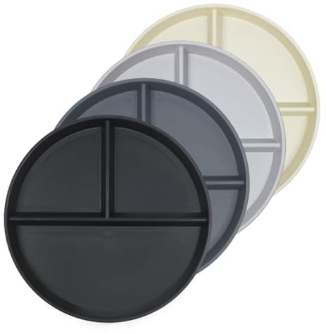 greenandlife Lot de 4 Assiettes Divisées Plastique, 22.8cm Reutilisable, Incassable pour adultes et petits enfants, sans BPA,Passe au Micro-Ondes et au Lave-Vaisselle