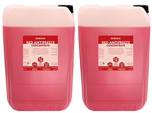 Hexeal Red Antifreeze 50L – 2 x 25L of High Concentrate Long Life Engine Coolant & Antifreeze for Cars & Vans – Summer & Winter – All Year Freeze Protection to -37 Degrees Celsius