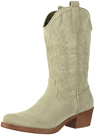 Elara Damen Cowboy Stiefel Biker Boots Chunkyrayan 301-A32SZ Olive Suede-39