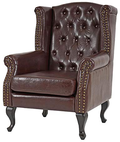 Mendler Chesterfield-AM - Sillón de relax, Sillas (piel sintética, sin otomana), color marrón envejecido