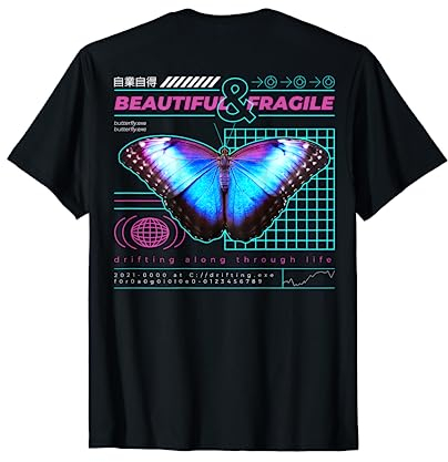 Backprint: Techno Musik Vaporwave EDM Festival Schmetterling T-Shirt